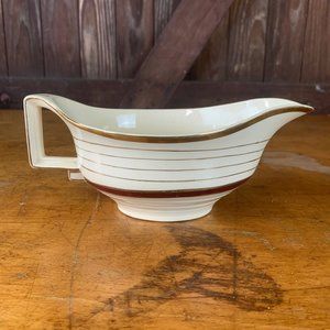 Vtg Johnson Brothers Victorian White Gold Stripe Gravy Boat